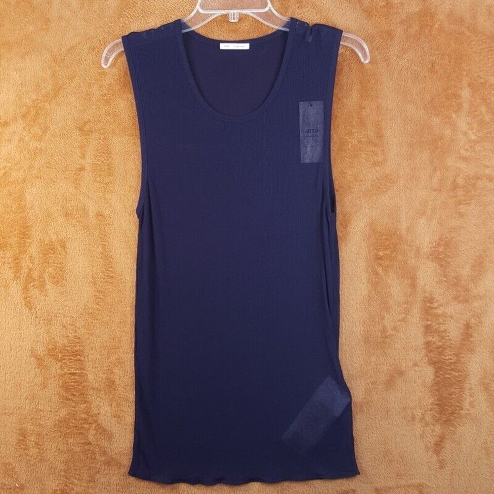 AMI Mens Shirt Medium Navy Pullover Crew Tank Top Mesh Sheer Stretch $305